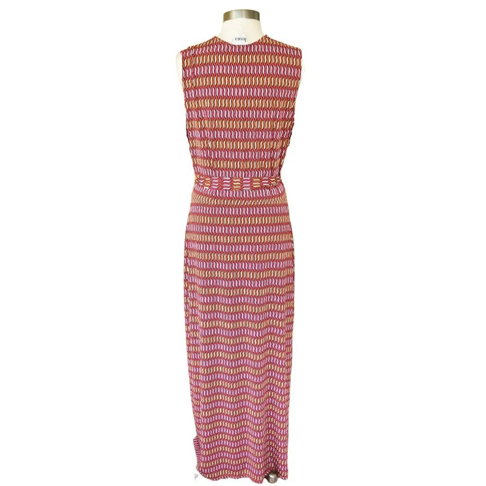 LEOTA Perfect Wrap Sleevless Maxi Dress Stretch Jersey Pink Orange Print - Picture 2 of 10